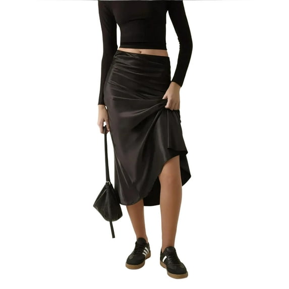 High Waist Satin Midi Skirt