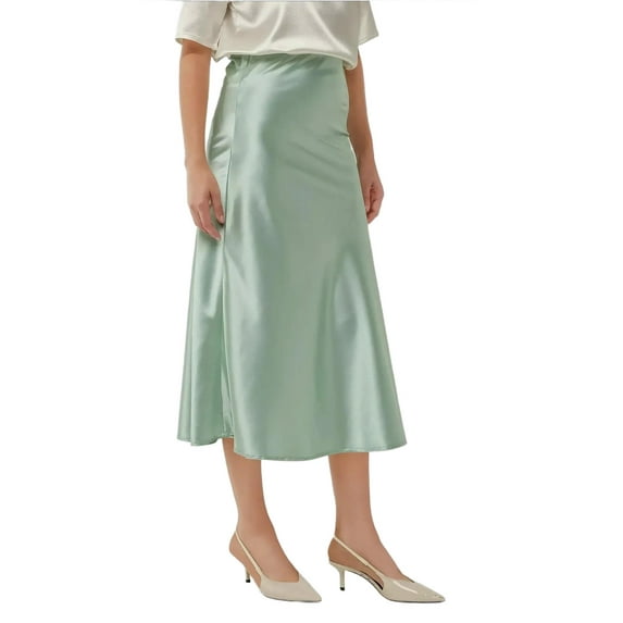 High-Waist Satin Midi Skirt