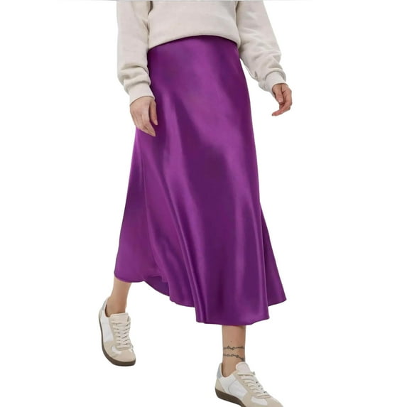 High-Waist Satin Midi Skirt
