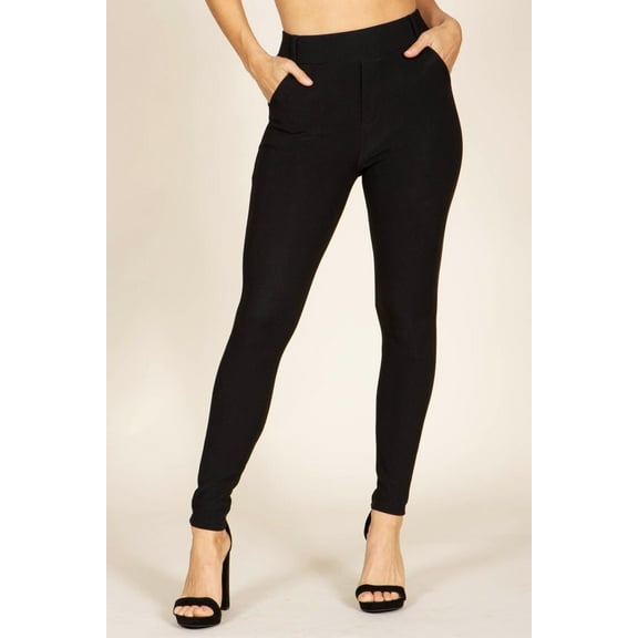 High Waist Sculpting Treggings With Belt Loops  Pockets - Black