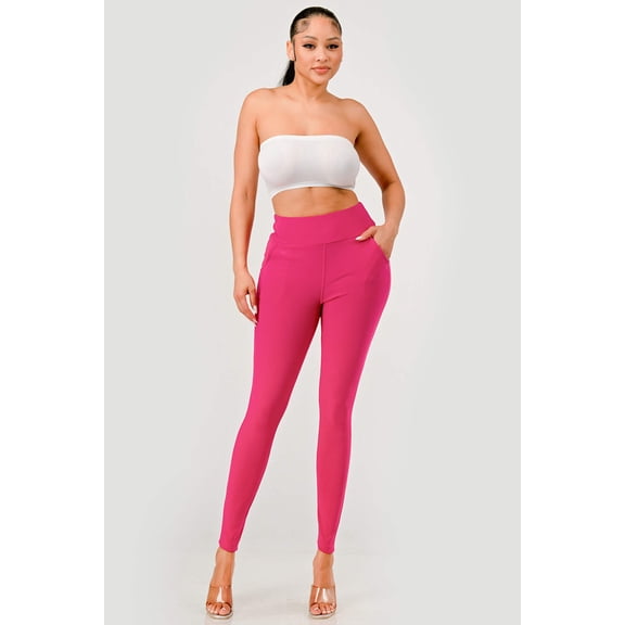 High Waist Sculpting Treggings With Front Pockets - Beetroot Purple