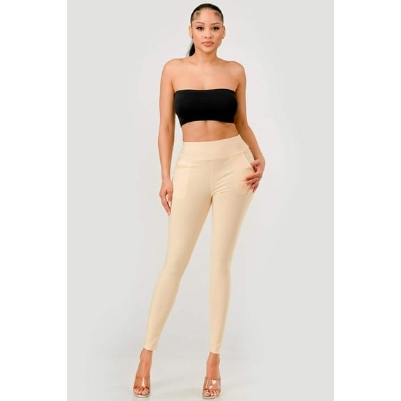 High Waist Sculpting Treggings With Front Pockets - Pearled Ivory