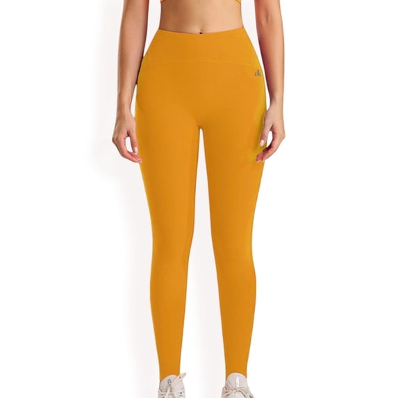 High Waist Seamless Full-Length Leggings with Stretch Compression Fit - Medium, Yellow