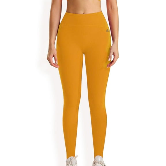 High Waist Seamless Full-Length Leggings with Stretch Compression Fit - Small, Yellow