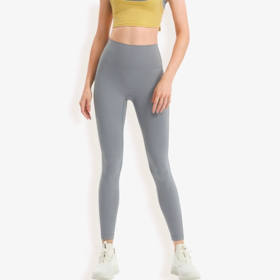 High Waist Seamless Full-Length Leggings with Stretchy Comfort Fit- Large, Gray