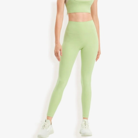 High Waist Seamless Full-Length Leggings with Stretchy Comfort Fit- Large, Green