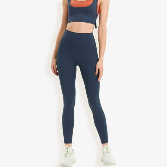 High Waist Seamless Full-Length Leggings with Stretchy Comfort Fit- Small, Navy