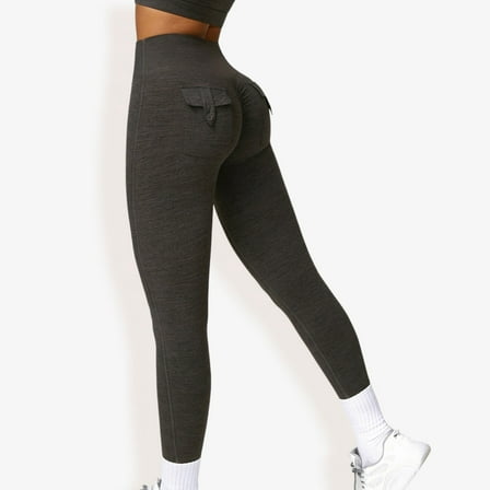 High Waist Seamless Leggings with Back Pocket Detail- Medium, Black