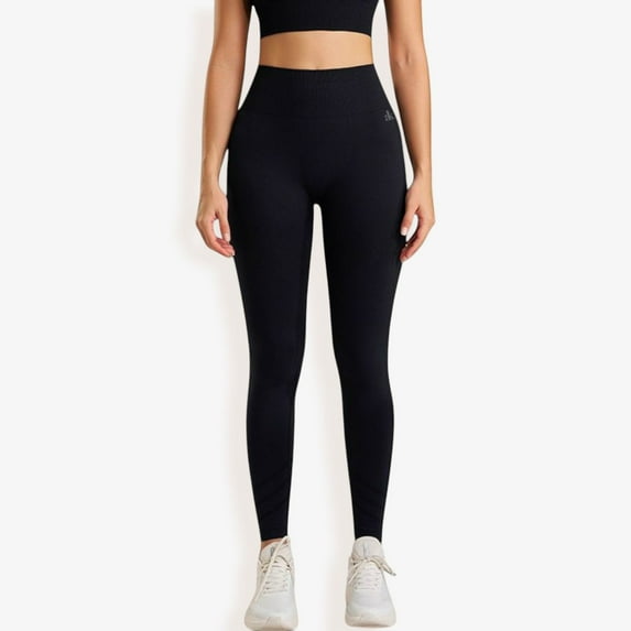 High Waist Seamless Leggings with Full-Length Compression Fit - Large, Black