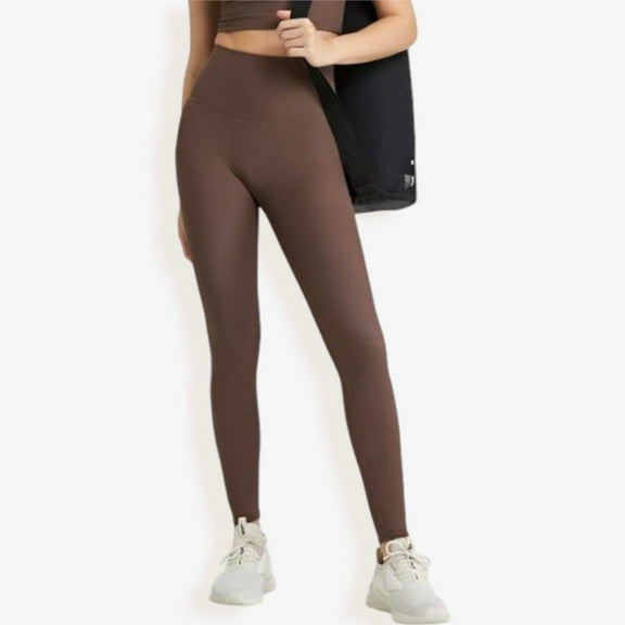 High Waist Seamless Leggings with Stretchy Compression Fit- Large, Coffee