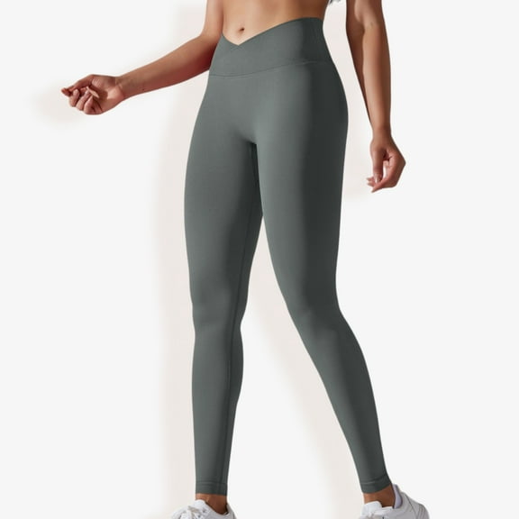 High Waist Seamless Ribbed Full Length Leggings- Medium, Dark Gray