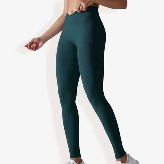 High Waist Seamless Ribbed Full Length Leggings- Small, Dark Green