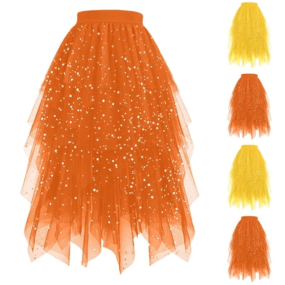 High Waist Sequin Skirt skirts for women equin Bodycon Mini Skirt High Low Layered Puffy Fairy Skirts A-line Midi Skirt Irregular Tutu Skirt plus size sequin skirt Work Midi Skirts (Orange,M)