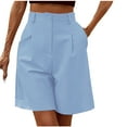 thumbnail image 1 of High Waist Shorts for Women, Solid Color Wide Leg Loose Shorts with Side Pockets, Comfy Breathable Office Work Shorts Light Blue M, 1 of 6