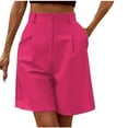 thumbnail image 1 of High Waist Shorts for Women, Solid Color Wide Leg Loose Shorts with Side Pockets, Comfy Breathable Office Work Shorts Pinky M, 1 of 6