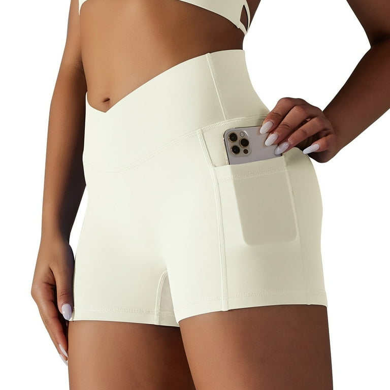 DENGDENG High Waist Side Pocket Biker Shorts Beige L