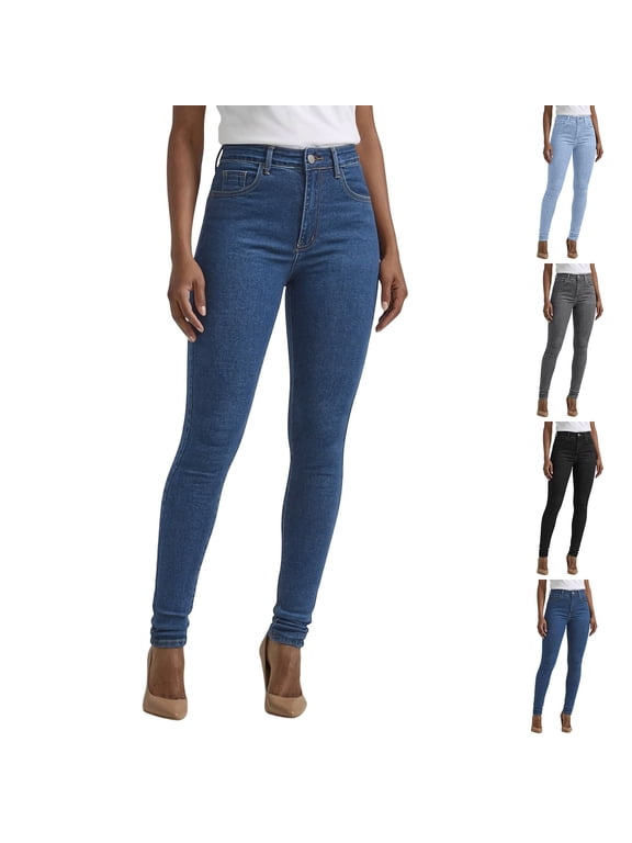 High Waist Skinny Jeans for Women, Stretch Denim Pencil Pants with Button Fly - Slim Fit Casual Leggings Style Trousers Gray XL