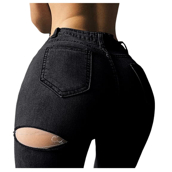 High Waist Skinny Jeans for Women Stretch Ripped Hole Distressed Denim Pants Slim Fit Comfortable Trousers