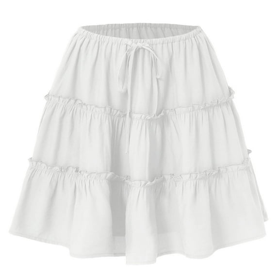 High Waist Skirt Mini Skirts for Women High Waist Ruffle Tiered A-Line Flowy Short Loose Casual Summer Beach Skirts White M
