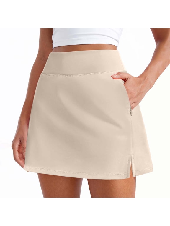 High Waist Skorts for Women Casual Cargo Skirt Workout Tennis Skorts with Pockets Summer Skirts Beige L