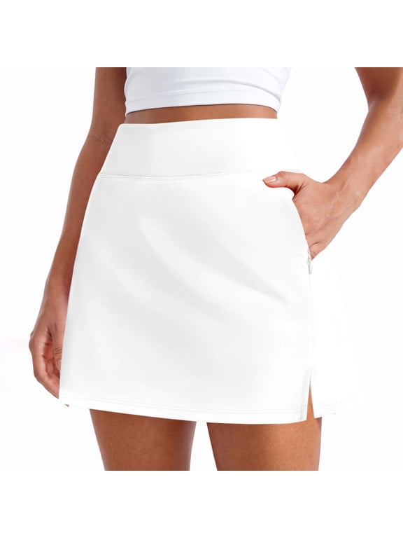 High Waist Skorts for Women Casual Cargo Skirt Workout Tennis Skorts with Pockets Summer Skirts White L