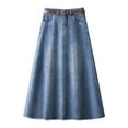 thumbnail image 1 of High Waist Slimming Pleated Midi Skirt Women'S New Denim A-Line Long Skirt With Flowy Fall Style Casual Stretch Washed Staple, 1 of 5