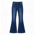 thumbnail image 1 of High Waist Solid Blue Flare Jeans for Women - High Stretch Washed Bell Bottom Denim Pants Retro Slim Fit Casual Trousers, 1 of 8