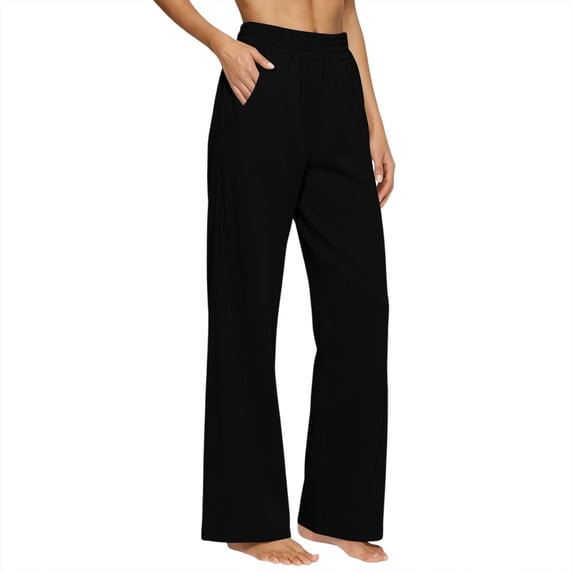 High Waist Straight Leg Pants for Womens Breathable Comfy Running Sports Trousers with Pockets L