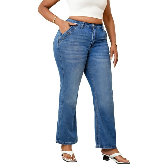 High Waist Straight Leg Stretch Denim Jeans