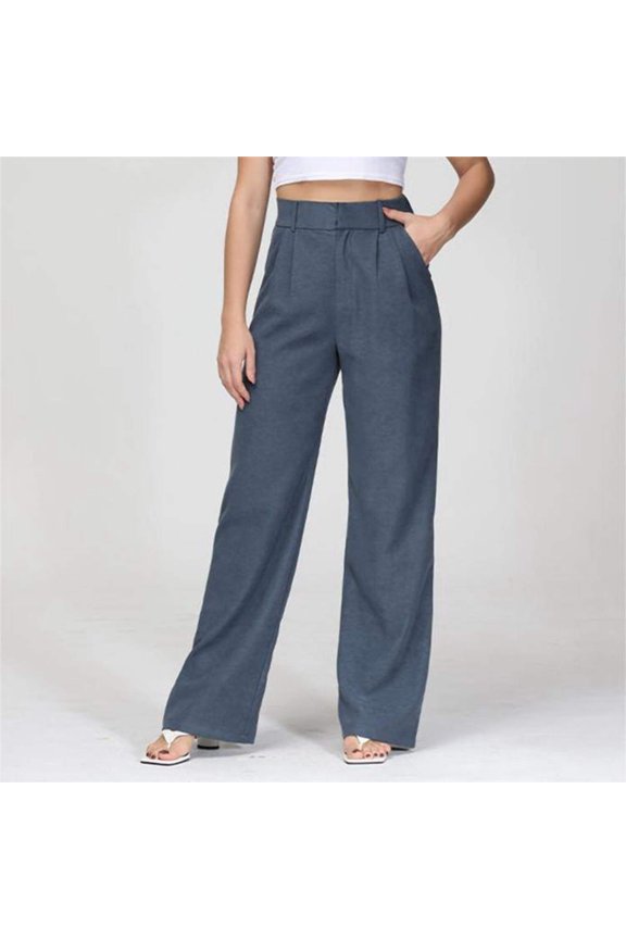High Waist Straight Trousers With Pockets Wide Leg Casual Suit Pants For Women