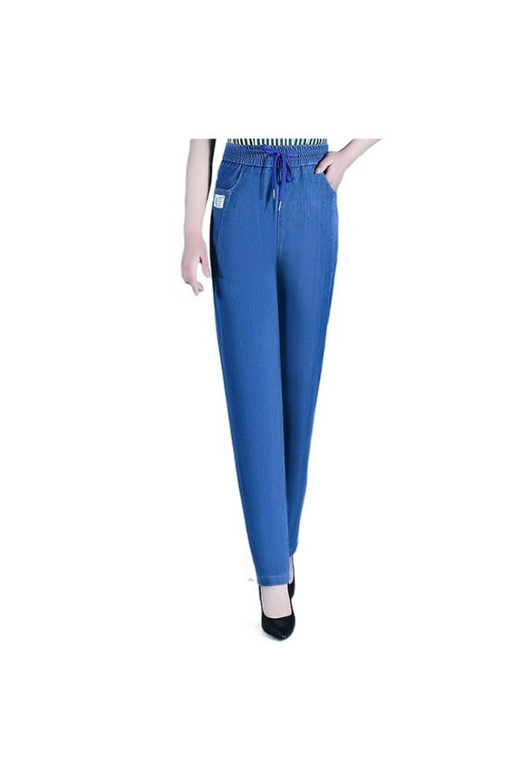 High Waist Stretch Mom Jeans Women Casual Denim Pants Comfortable Flexible Fit Everyday Wear