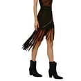 thumbnail image 1 of High Waist Suede Western Fringe Asymmetrical Solid Skirt For Women Casual Boho Flowy A Line Mini Midi Maxi Skirt, 1 of 2