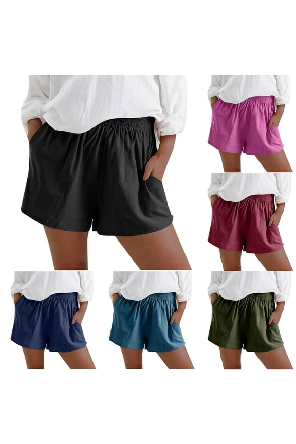 High Waist Summer Shorts For Loose Fit Casual Beach Shorts with Wide Leg Comfortable Elastic Waistband Womens Tunic Tops Short Sleeve