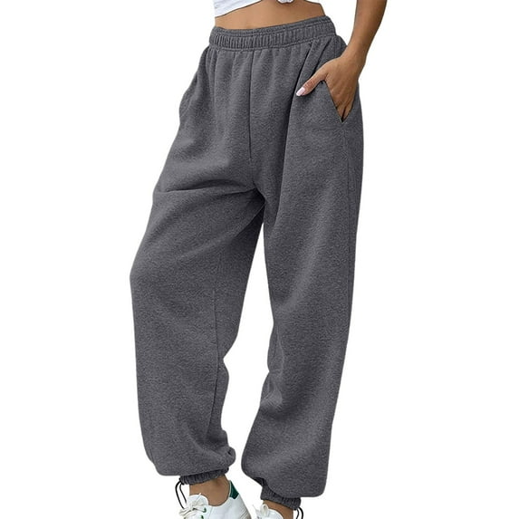 High Waist Sweatpants Women, Audhol Women's Casual Pant Solid Color Sports and Leisure Pant Drawstring Wide Leg Pants and Drawstring Pocket Pants Wide Leg Sweatpants Women Dark Gray 2XL