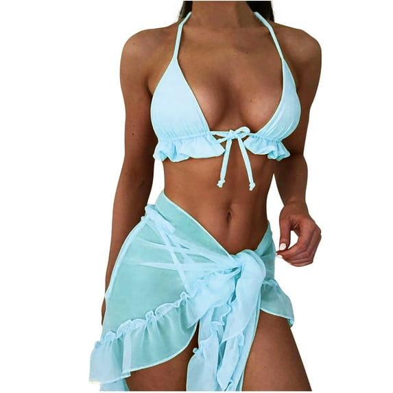 High Waist Swimsuit for Women Lace Gauze Three-Piece Swimsuit Solid Bikini Set Beachwear Sets for Women