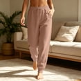 thumbnail image 1 of High Waist Tapered Joggers for Women Elastic Drawstring Ribbed Ankle Cuff Sweatpants Loose Fit Athletic Lounge Pants with Pockets Camel 3XL, 1 of 7
