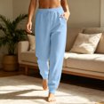 thumbnail image 1 of High Waist Tapered Joggers for Women Elastic Drawstring Ribbed Ankle Cuff Sweatpants Loose Fit Athletic Lounge Pants with Pockets Light Blue 3XL, 1 of 7