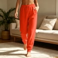 thumbnail image 1 of High Waist Tapered Joggers for Women Elastic Drawstring Ribbed Ankle Cuff Sweatpants Loose Fit Athletic Lounge Pants with Pockets Orange M, 1 of 7