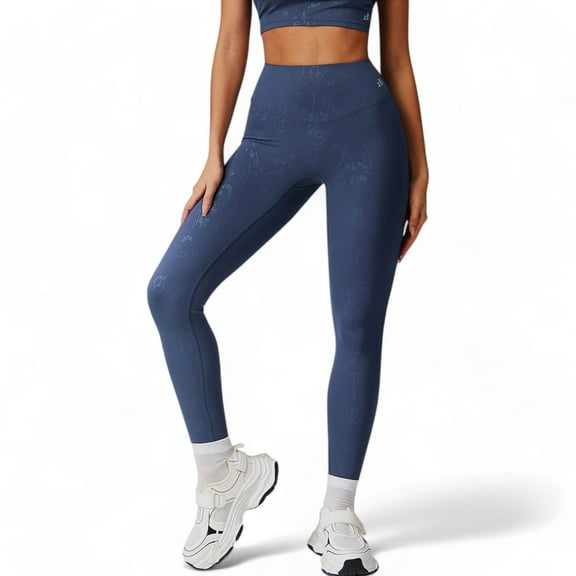 High-Waist Textured Seamless Leggings - Large, Navy