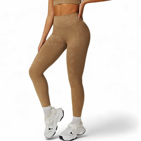 High-Waist Textured Seamless Leggings - X Large, Khaki
