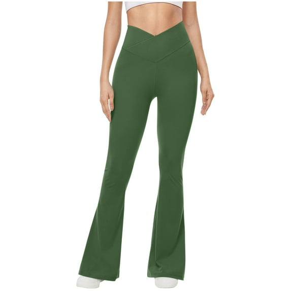 High Waist Trendy Solid Color Yoga Pants Workout Running Yoga Leggings for Women Crossing Waist Yoga Exercise Elastic Yoga Flare Leggings Pants Comfy Lightweight Travel Pants Women