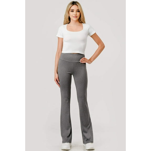 High Waist Tummy Control Boot Cut Flare Pants - Light Gray
