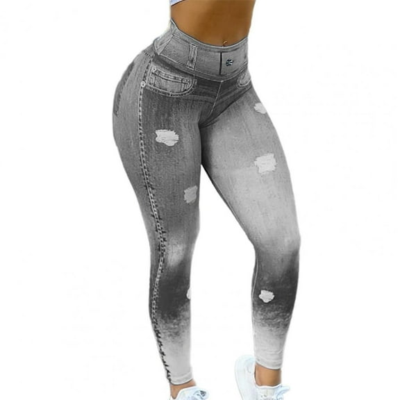 High Waist Tummy Control Butt Lifting Fitness Leggings Gradient Color Push Up Women's High-Stretch Denim Print Leggings
