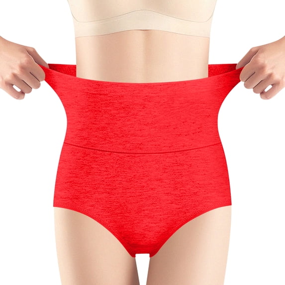 High Waist Tummy Control Panties Elegant Smoothing Cotton Briefs Multi-Pack Stretch Shapewear Undies Red L