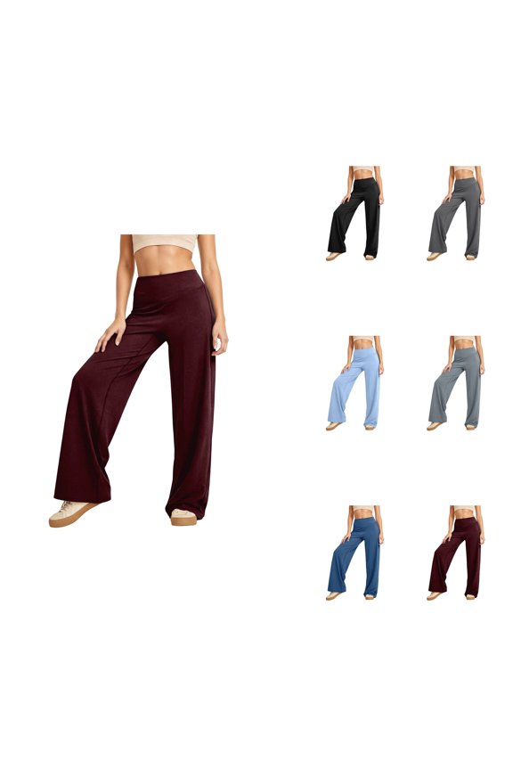 High Waist Tummy Control Yoga Pants, Straight Leg Flared Bootcut No Front Seam Loose Fit Stretchy Workout Trousers for Women