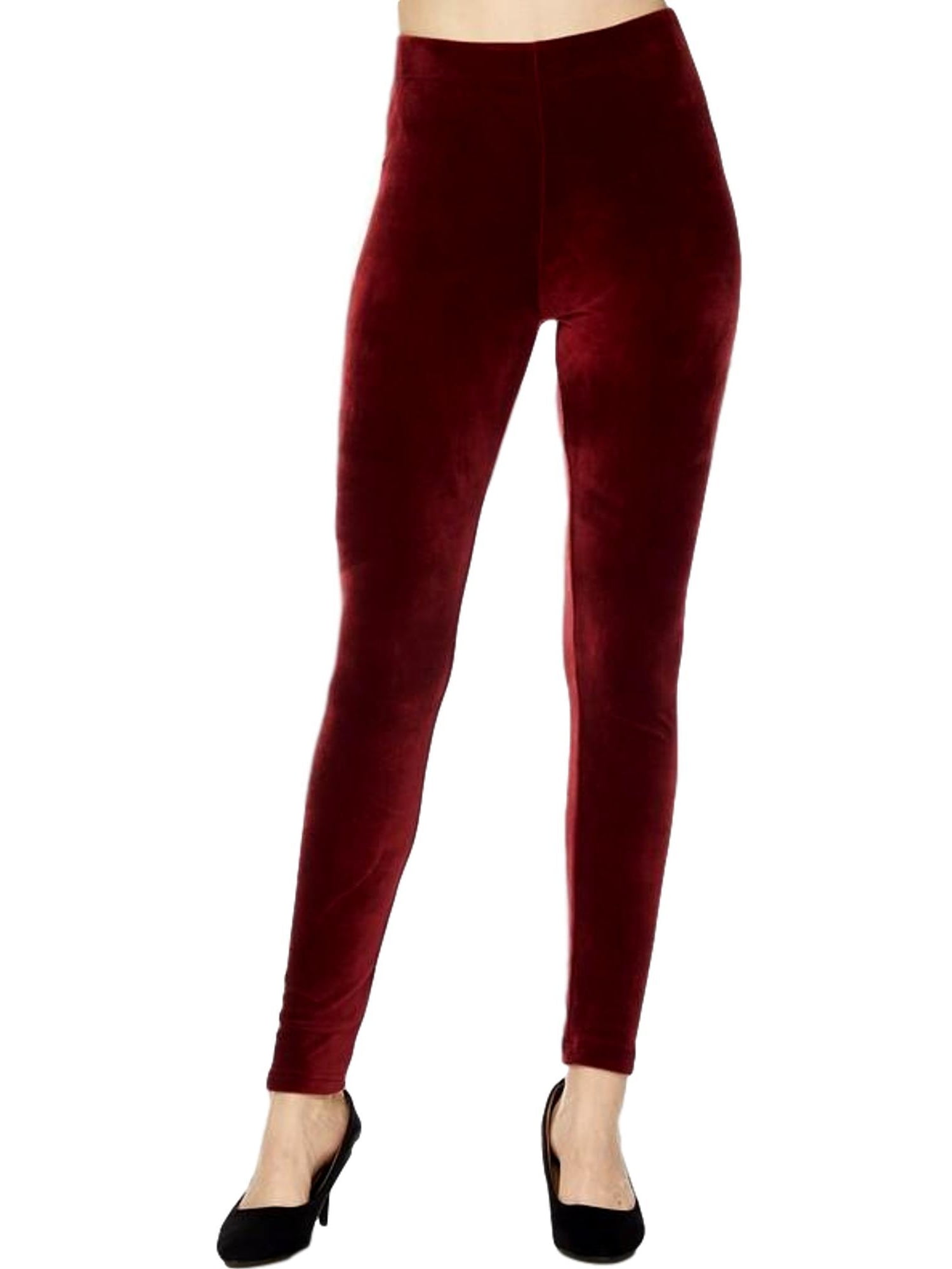 High Waist Velour Leggings, Burgundy