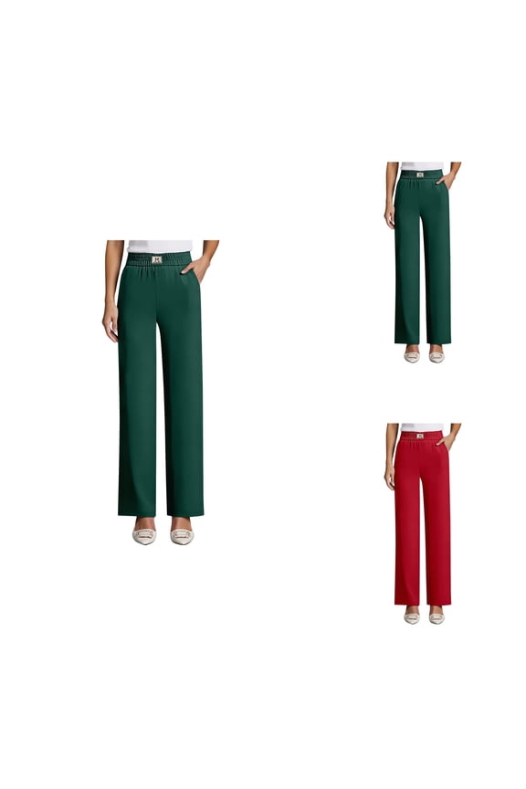 High Waist Wide Leg Casual Pants for Soft Loose Fit Trousers with Pockets – Comfortable Everyday Wear for Senior Women Over 50