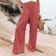 thumbnail image 1 of High Waist Wide Leg Palazzo Pants For Women Smocked Elastic Waist Loose Comfy Casual Pajama Pants Pockets Womens Cropped Pants Casual Petite Womens Sweatpants Women Casual Pants Suits Womens Business, 1 of 7
