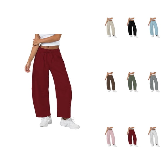 High Waist Wide Leg Palazzo Trousers, Women's Casual Cotton Sweatpant with Pockets, Elastic Waistband Drawstring, Soft Comfortable Barrel Leg Pants
