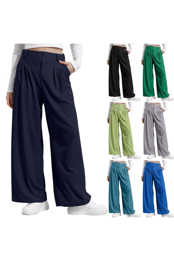 High Waist Wide Leg Pants, Solid Color Casual Loose Fit Trousers with Hanging Waist, Versatile Lounge Palazzo Pants for Women, Fashion Work Pants | Sopatenor,Army Green XL